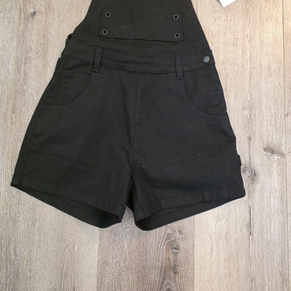 NWT Women's Buffbunny Collection Short Overalls Black Shortalls Size M Stretch - Picture 3 of 4